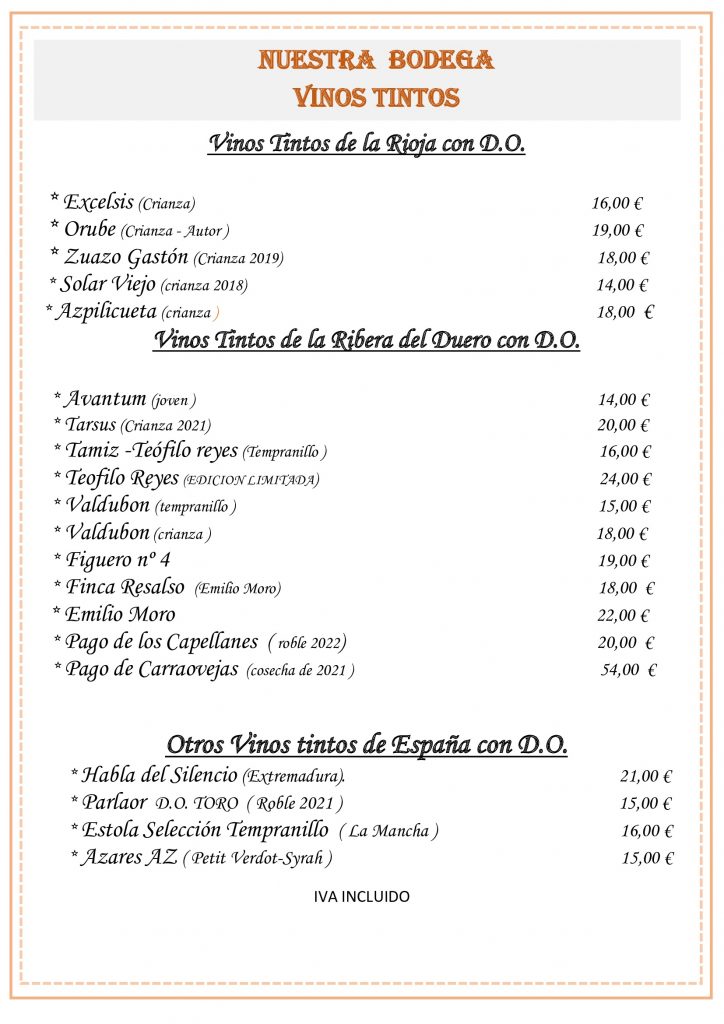 CARTA DE VINOS A 21 MARZO